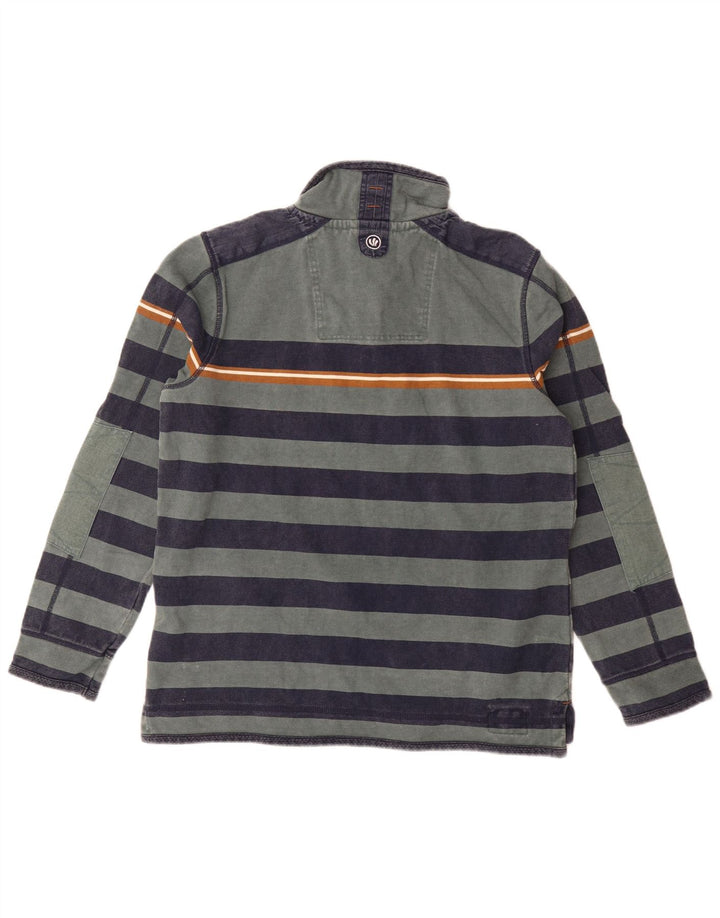 Fedt ansigt herre lynlås-hals sweater jumper mellemgrøn stribet bomuld