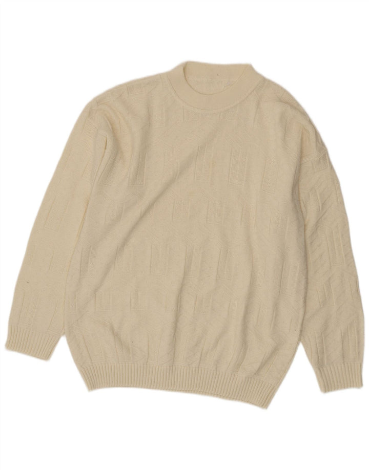 Vintage herre sweater med rund hals, stor hvid
