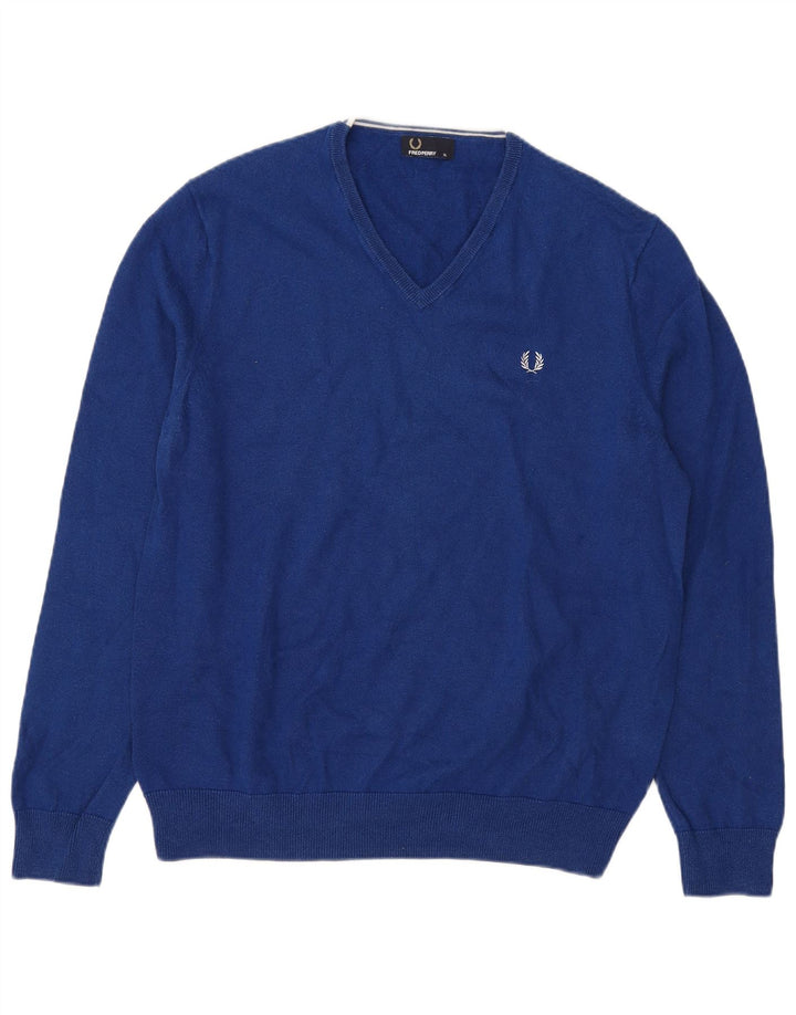 Fred Perry Herre V-hals sweater XL Blå Uld