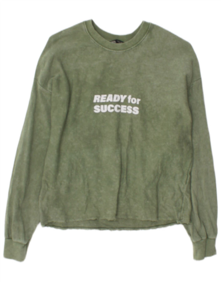 Zara Graphic Sweatshirt Jumper UK 14 Medium Green Bomuld