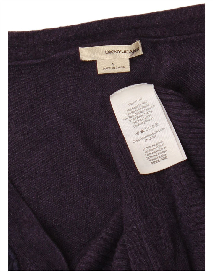 Dkny Dame Flæse Front Cardigan Sweater UK 8 Small Purple Rayon
