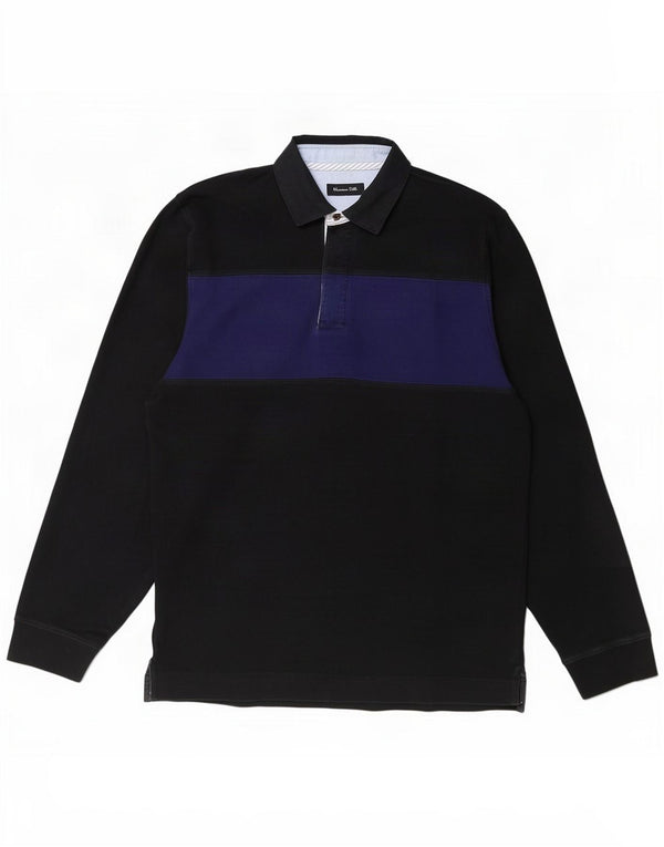 Massimo Dutti Langærmet poloskjorte til mænd Medium Navy Blue Colourblock