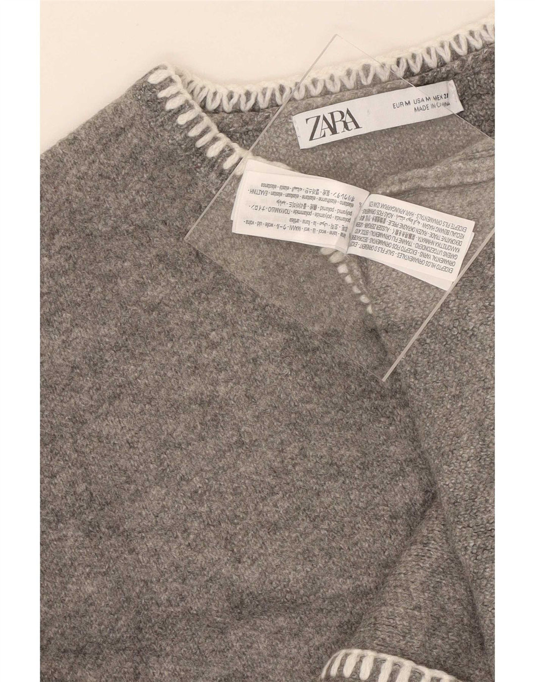 Zara Womens Crop Oversized V-hals sweater UK 12 Medium Grey Uld