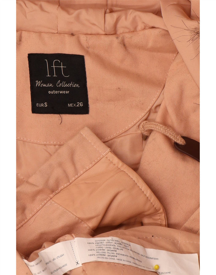 Lefties Dame Hætte Oversized Parka Jacket UK 10 Small Pink Bomuld