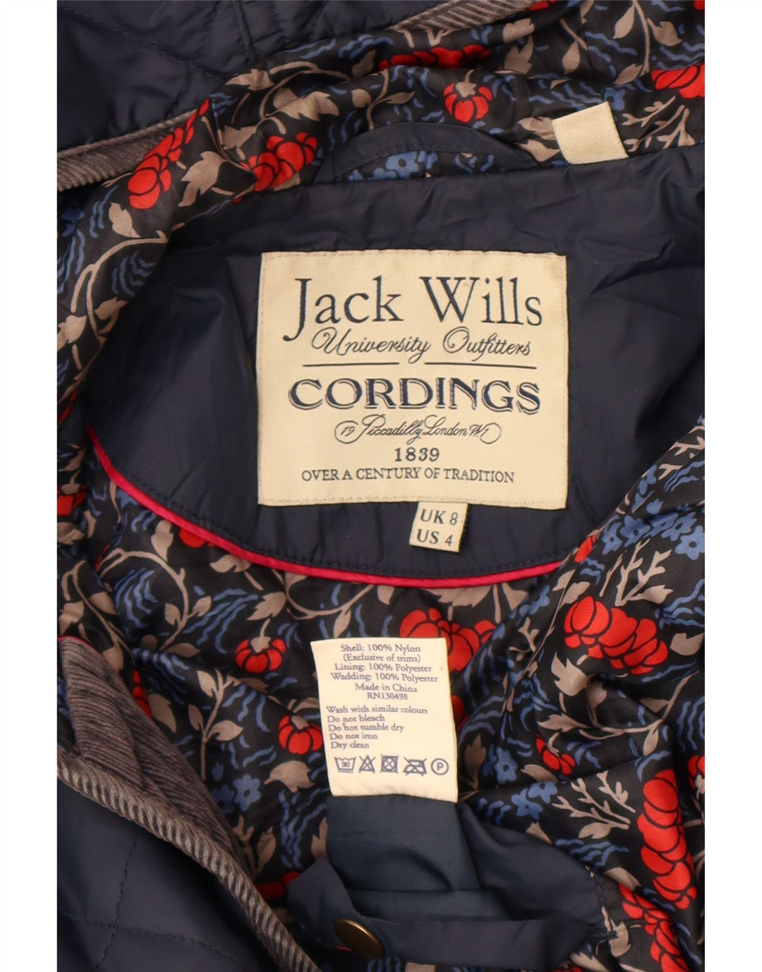 Jack Wills Dame Hætte Quiltet Jakke UK 8 Small Navy Blue Nylon