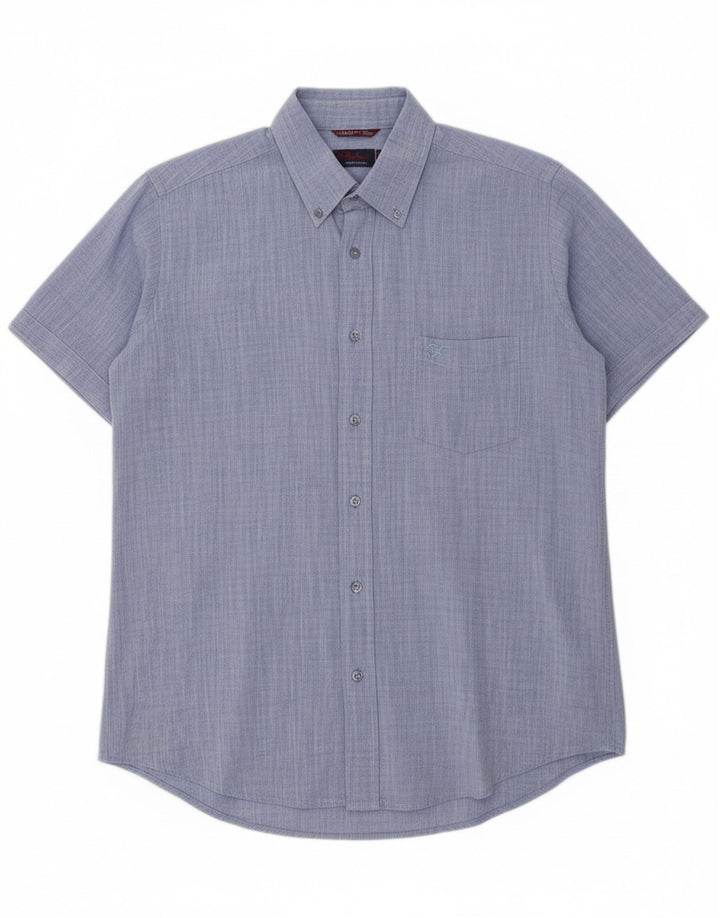 CARRERA Mens Short Sleeve Shirt Large Blue Cotton