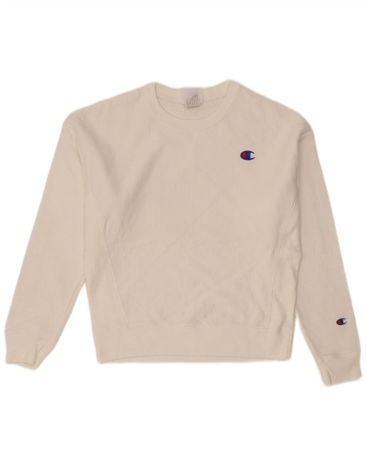 Champion Dame Sweatshirt Jumper UK 14 Medium Hvid Bomuld