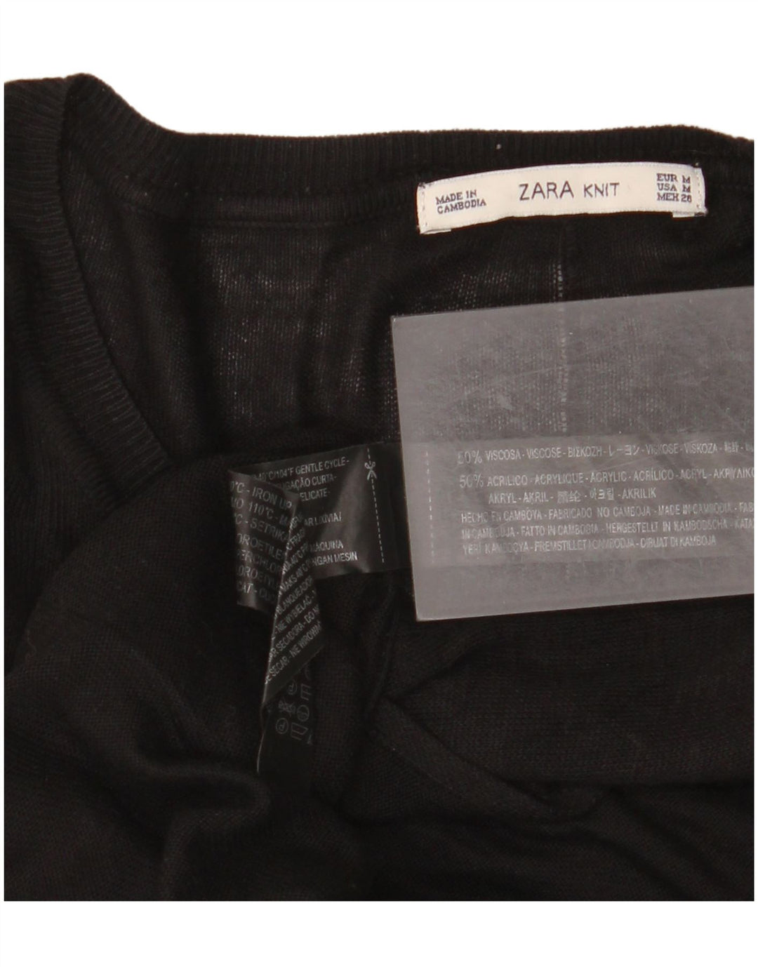 Zara Dame Oversized Top Langærmet UK 14 Medium Sort Viscose