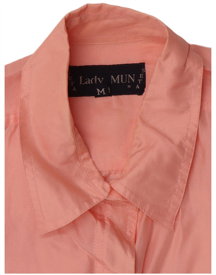 Vintage oversize skjorte til kvinder UK 14 Medium Pink Silk
