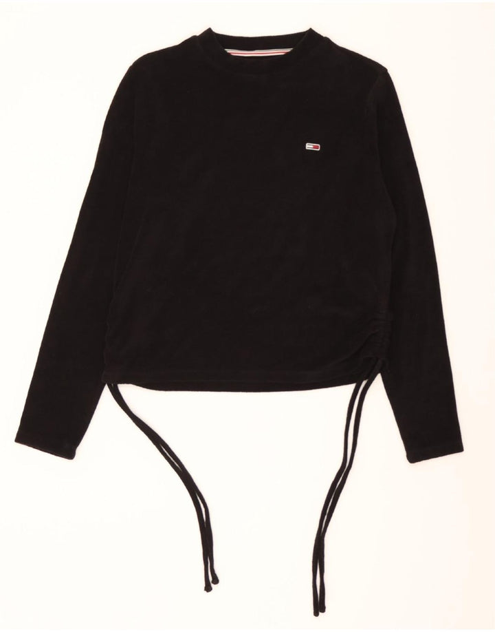 TOMMY HILFIGER Womens Crop Oversized Top Long Sleeve UK 10 Small Black Vintage Tommy Hilfiger and Second-Hand Tommy Hilfiger from Messina Hembry 