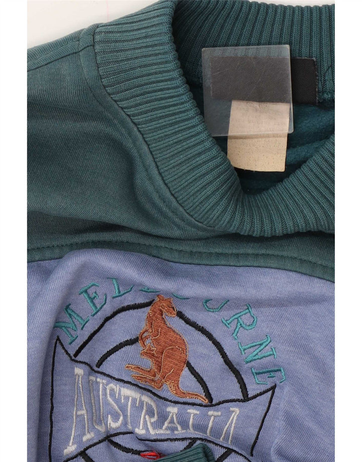 Vintage herre grafisk sweatshirt jumper XL Grøn Colourblock Polyester