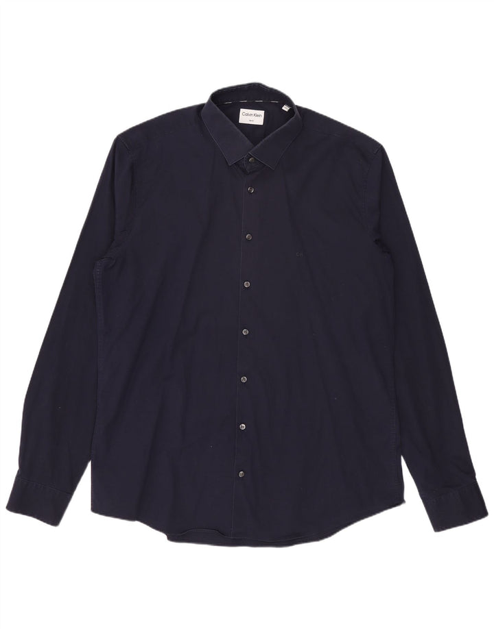 Calvin Klein Herre Slim Fit skjorte str. 43 Large Navy Blue