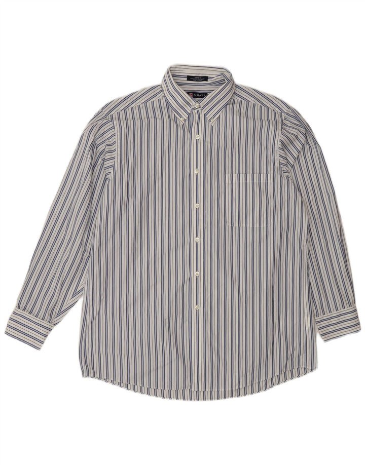 Chaps Herre Classic Fit skjorte str. 16 Stor hvid stribet bomuld