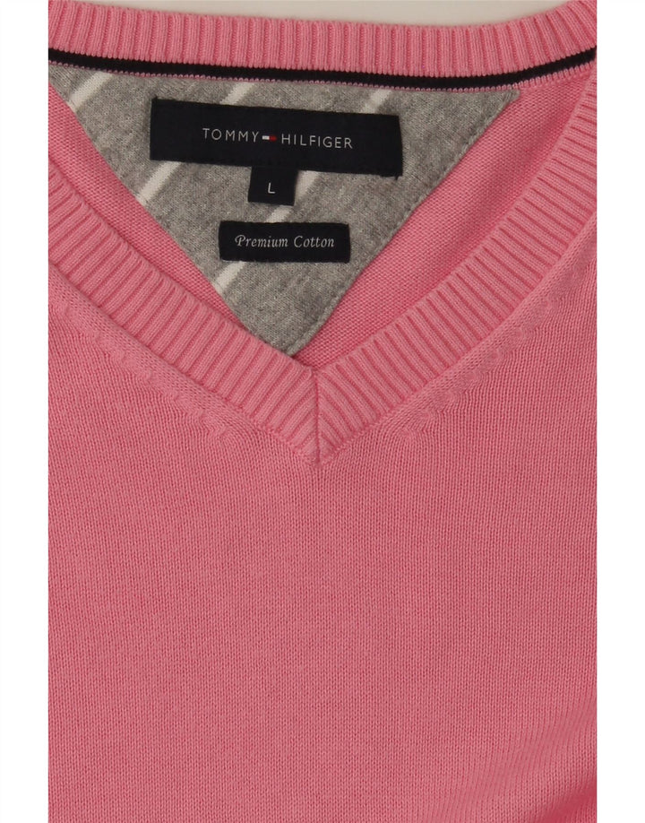 Tommy Hilfiger Herre V-hals sweater Stor Pink Bomuld