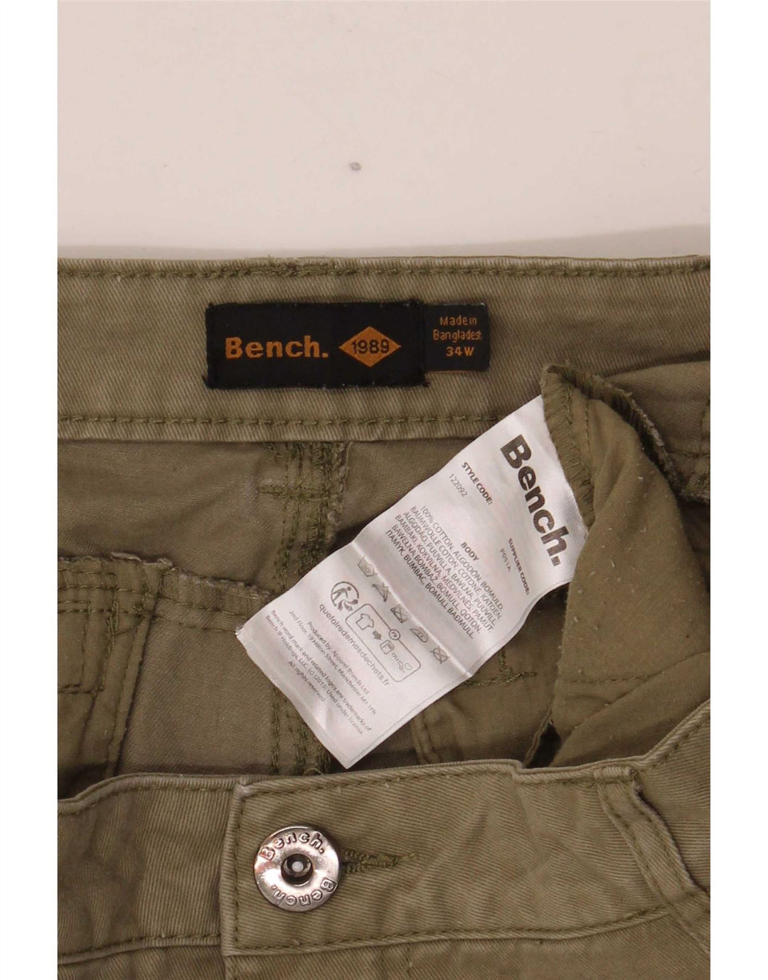 Bænk Herre Slim Cargo Bukser W34 L30 Khaki Bomuld