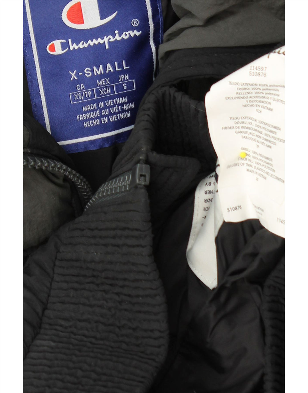 CHAMPION Dame Loose Fit grafisk polstret jakke UK 6 XS Black Colourblock