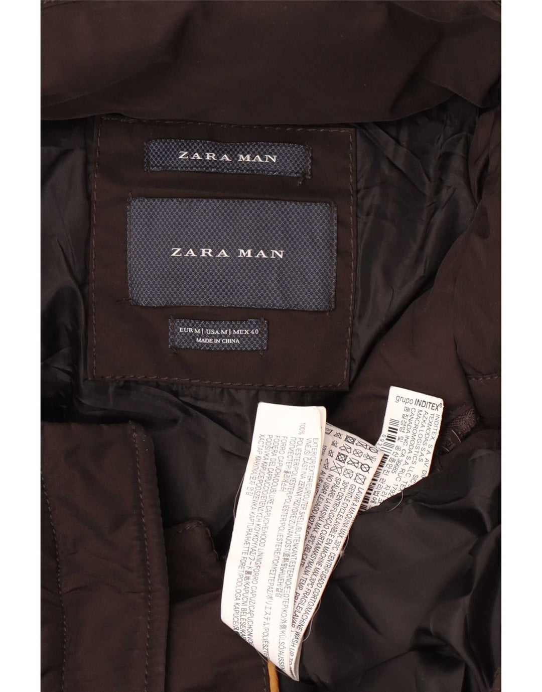 Zara Herre hættepolstret jakke UK 38 Medium Brown Polyester