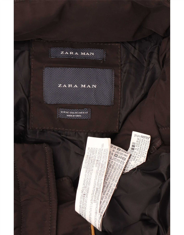 Zara Herre hættepolstret jakke UK 38 Medium Brown Polyester