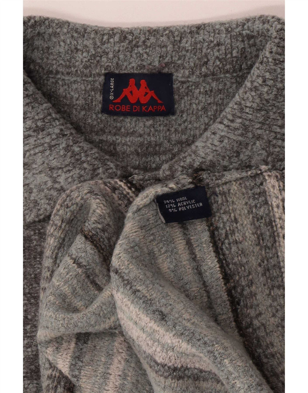 Kappa Herre Polo Neck Jumper Sweater XL Grå Stribet Uld