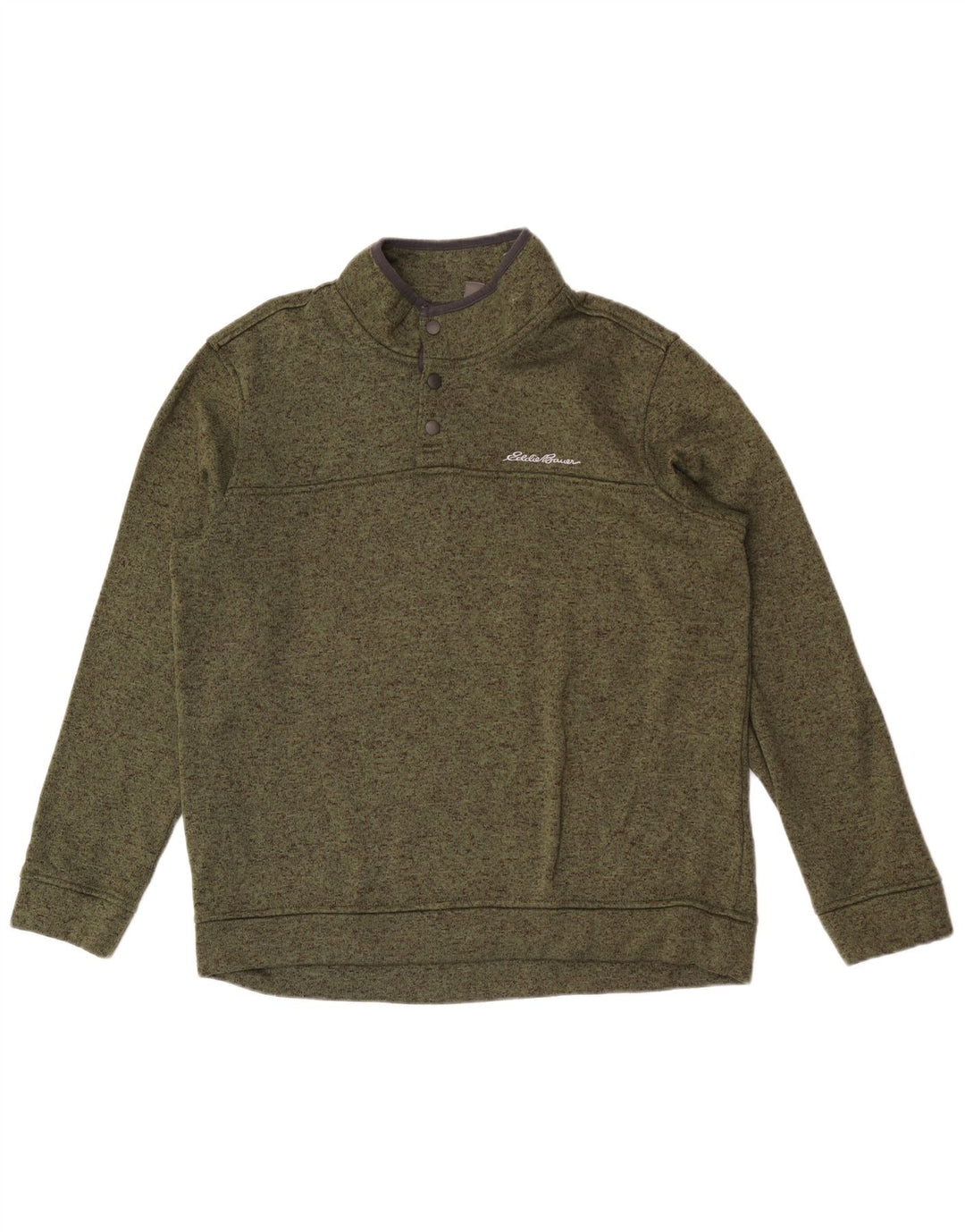 Eddie Bauer Herre Button Neck Sweatshirt Jumper Large Khaki Flecked