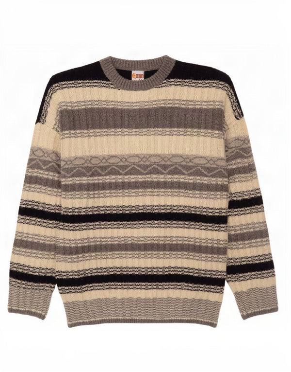 Vintage herre rund hals sweater stor grå stribet