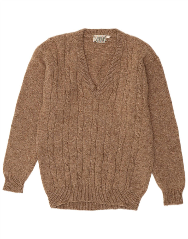 Vintage herre V-hals sweater medium brun