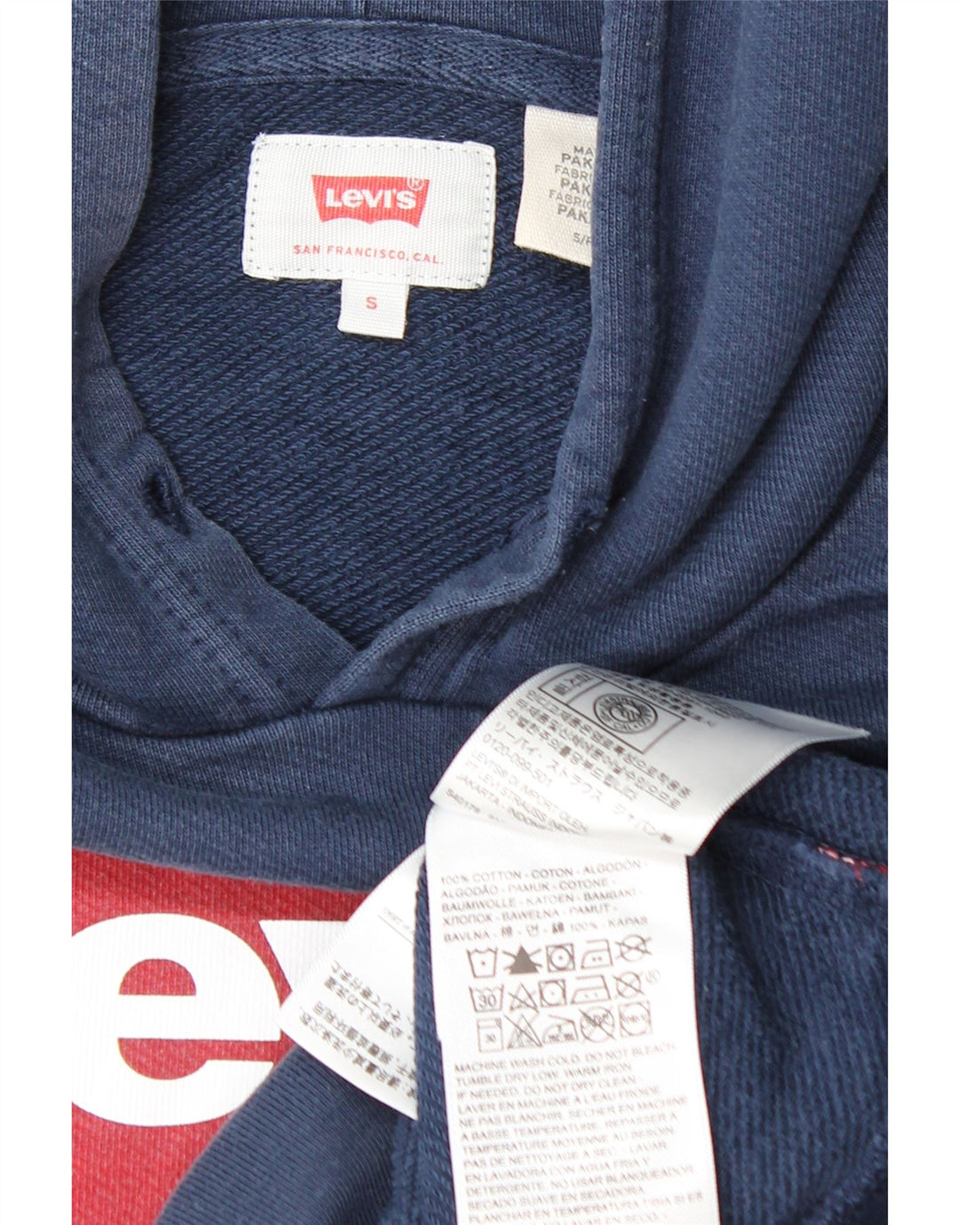 LEVI'S Mens Graphic Hoodie Jumper Small Navy Blue Cotton