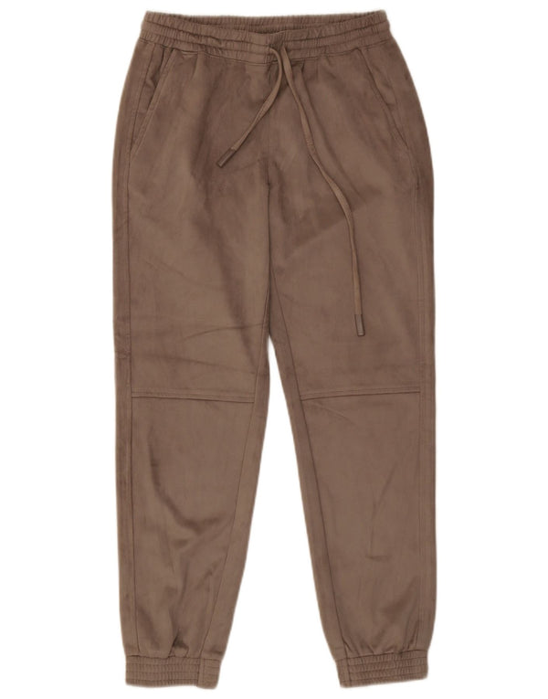 Zara Dame Velour Træningsdragt Bukser Joggers UK 4 XS Brun Polyester