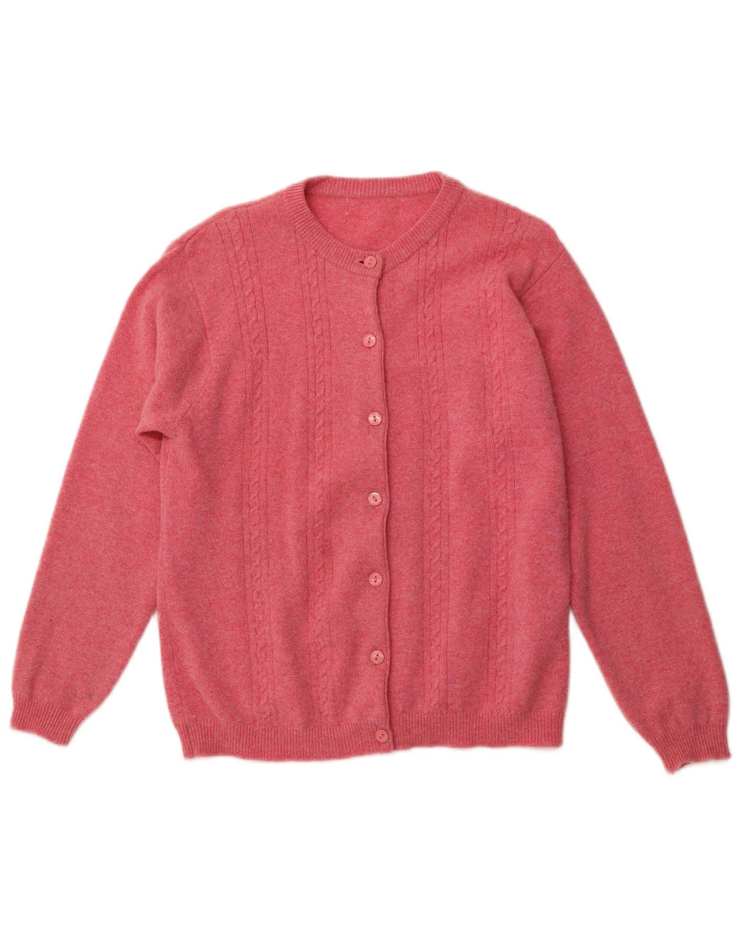 VINTAGE Dame Cardigan Sweater UK 16 Large Pink Uld