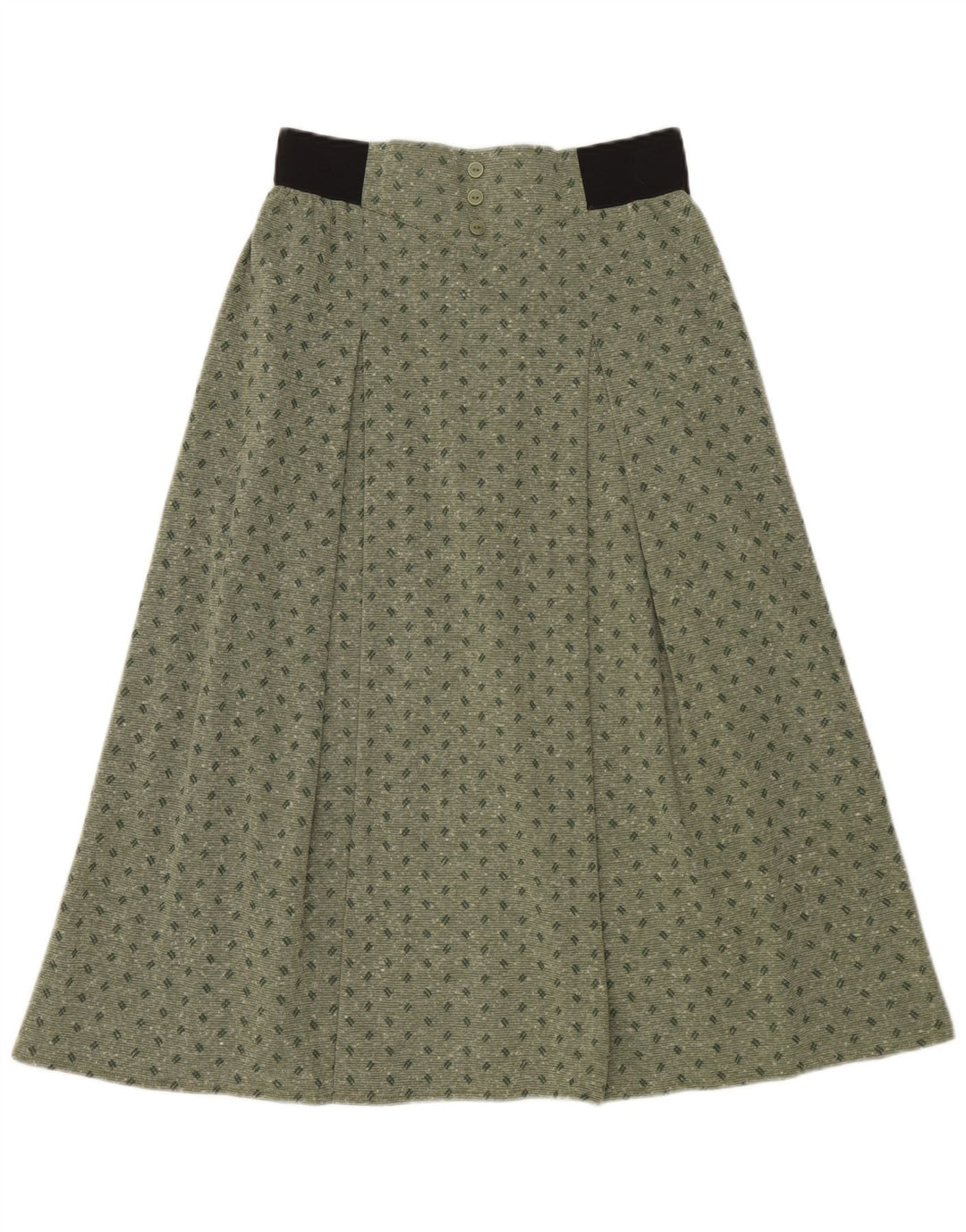 Vintage dame midi nederdel IT 42 Medium W30 Grøn plettet polyester