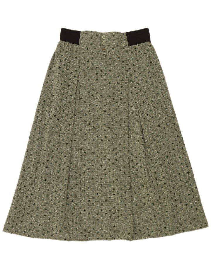 Vintage dame midi nederdel IT 42 Medium W30 Grøn plettet polyester