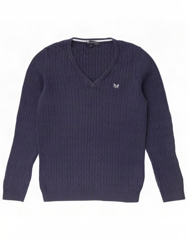 Crew Clothing Dame V-hals sweater UK 12 Medium Navy Blue Cotton
