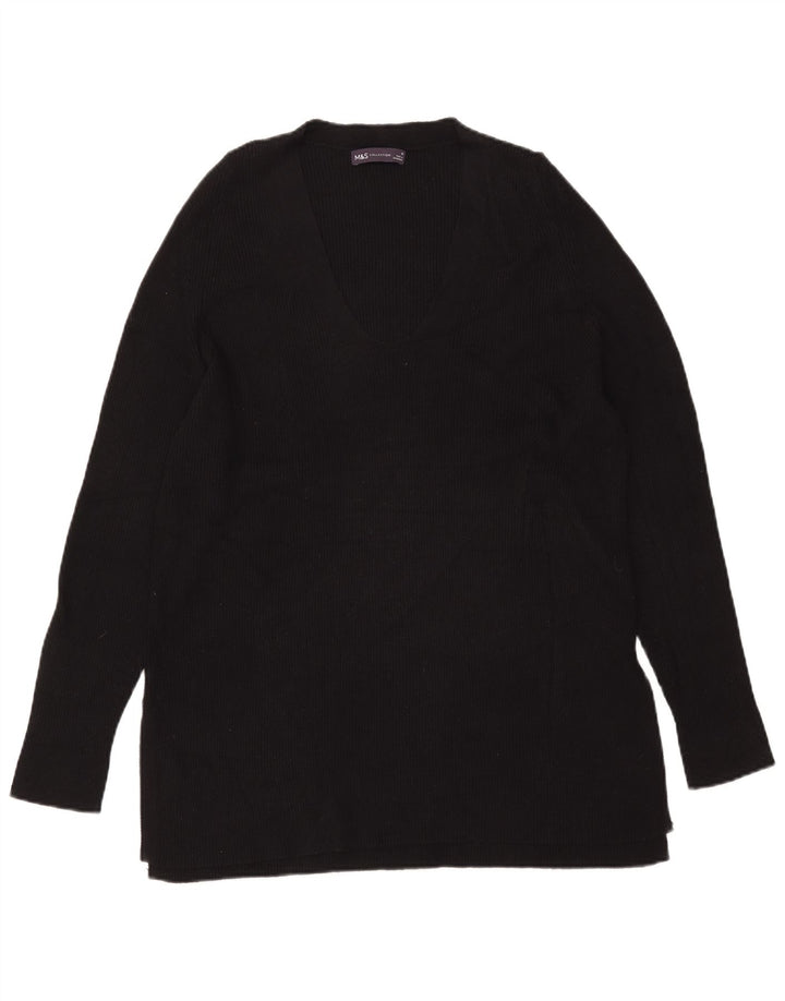 Marks & Spencer Dame Longline V-hals sweater UK 16 Large Black