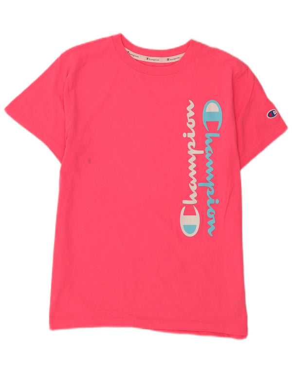 Champion Dame Grafisk T-Shirt Top UK 12 Medium Pink Bomuld