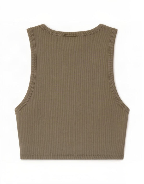 Zara Womens Crop Vest Top UK 12 Medium Khaki Bomuld