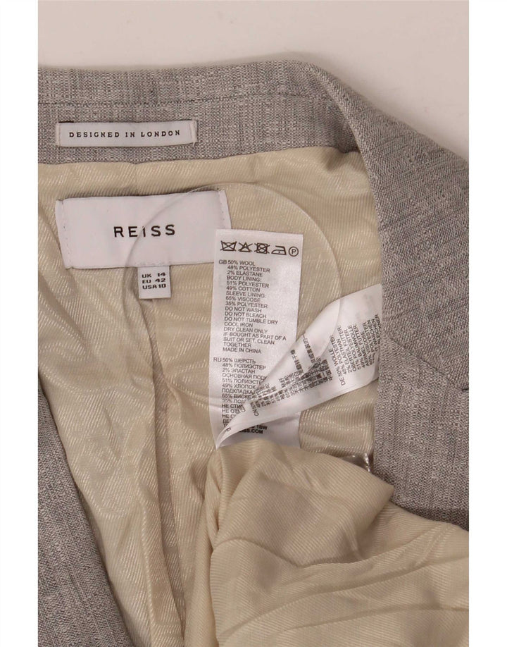 Reiss Dame 1 Knap Blazer Jacket UK 14 Stor Grå Uld