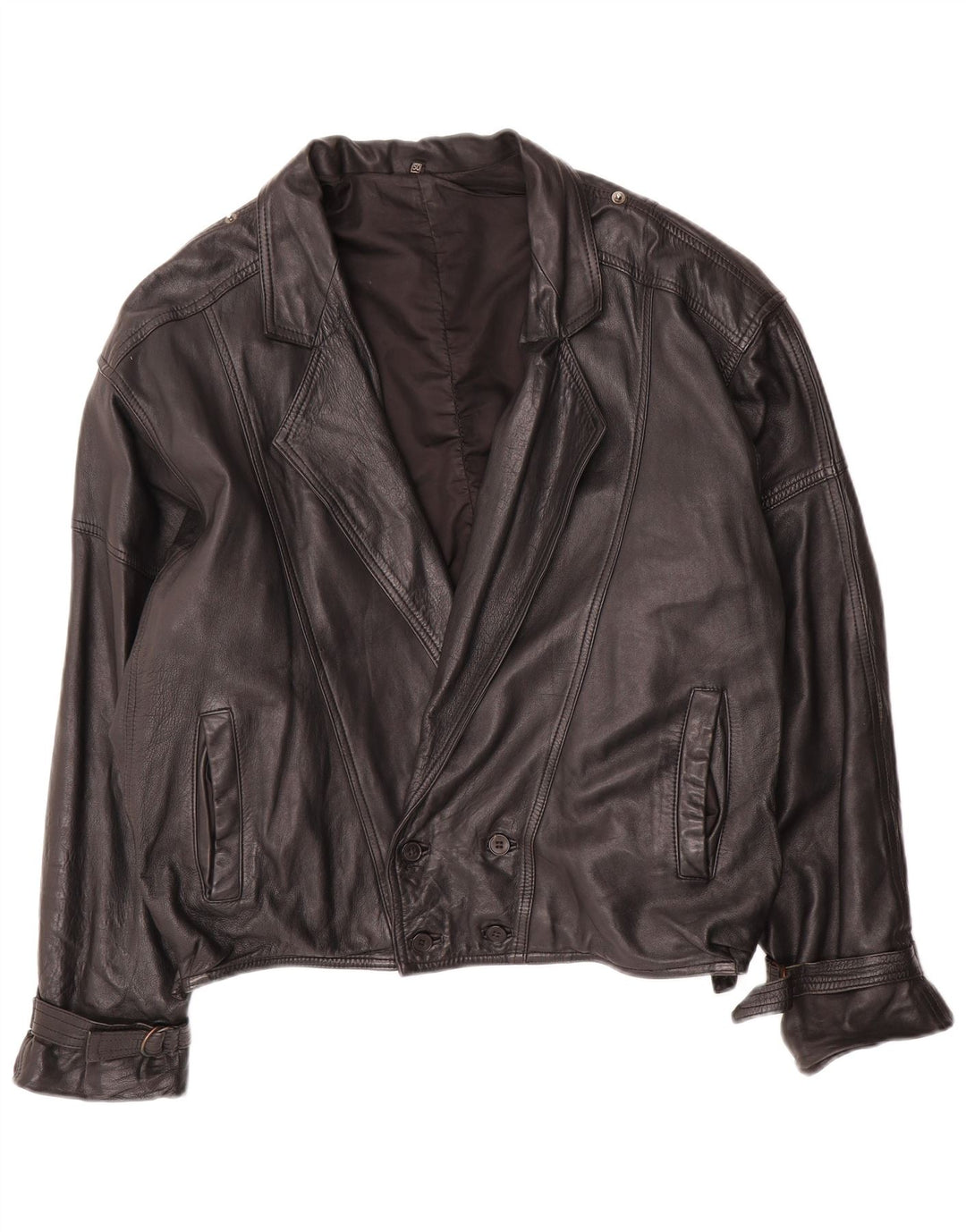 C & A Herre Loose Fit Læderjakke EU 50 Large Black Læder