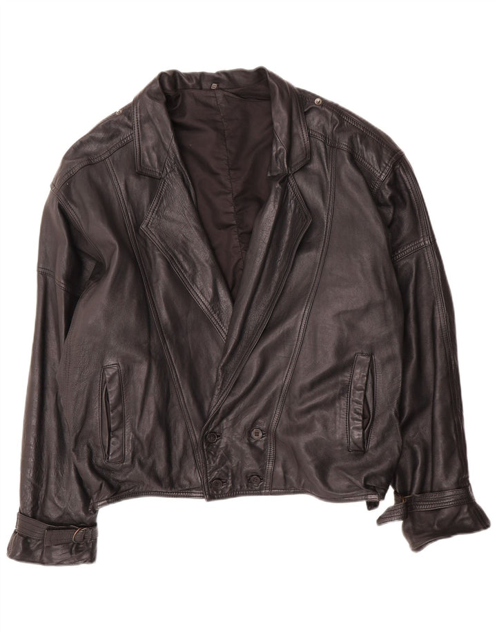 C & A Herre Loose Fit Læderjakke EU 50 Large Black Læder