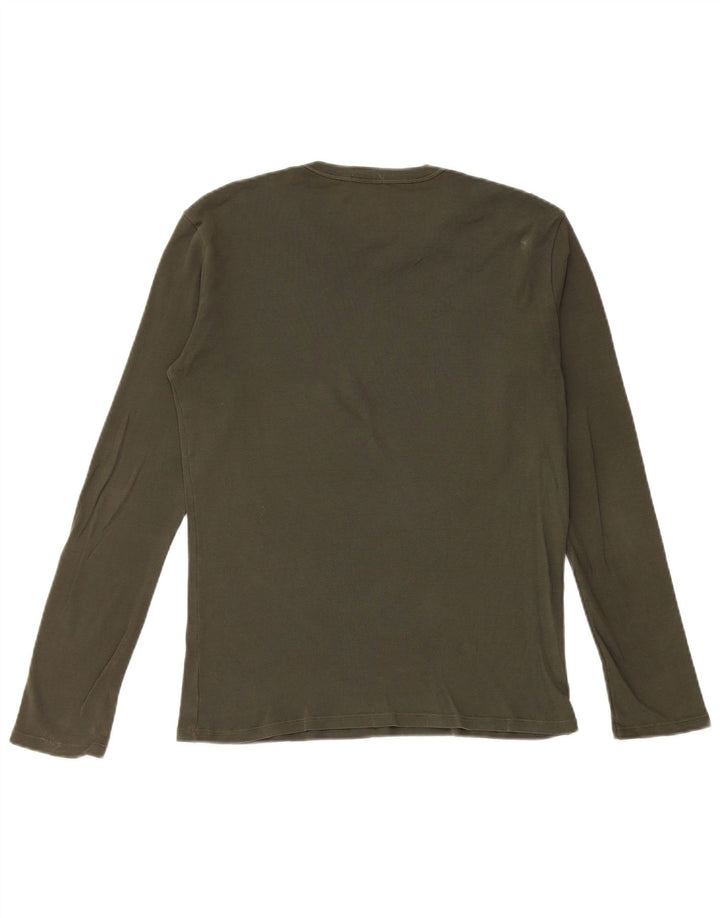 BENETTON Dame Grafisk Top Langærmet UK 12 Medium Grøn