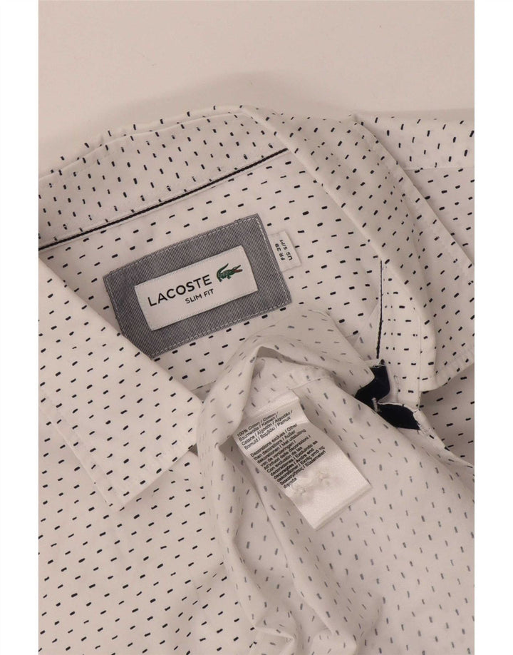 Lacoste Herre Slim Fit Skjorte Størrelse 39 Medium Hvid plettet bomuld