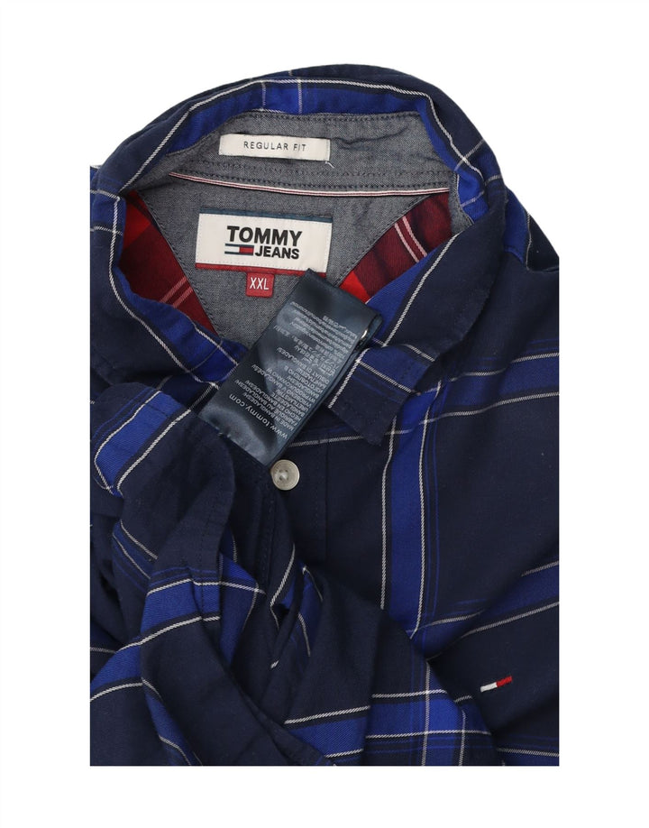 TOMMY HILFIGER Mens Regular Fit Shirt 2XL Navy Blue Check Cotton Vintage Tommy Hilfiger and Second-Hand Tommy Hilfiger from Messina Hembry 