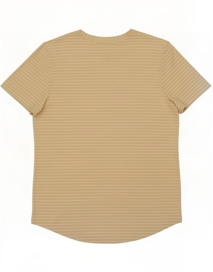 Lululemon Dame T-Shirt Top UK 12 Medium Beige Stribet