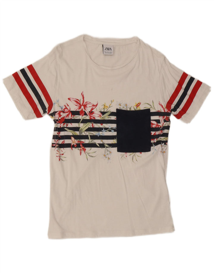 Zara Herre T-shirt Top Lille hvid blomstret bomuld