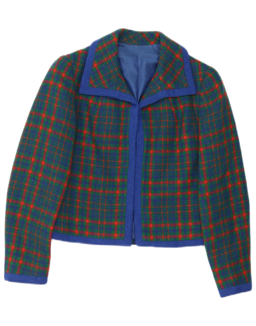 Vintage Dame Blazer Jacket UK 10 Small Green Plaid Retro