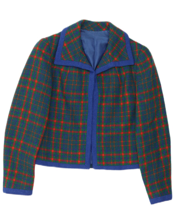 Vintage Dame Blazer Jacket UK 10 Small Green Plaid Retro