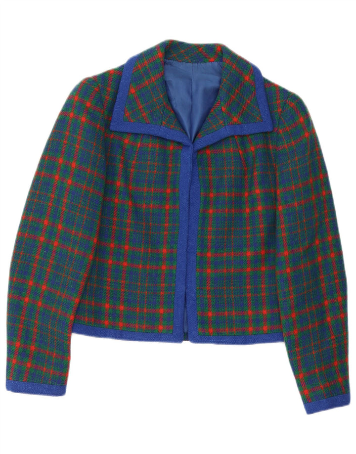 Vintage Dame Blazer Jacket UK 10 Small Green Plaid Retro