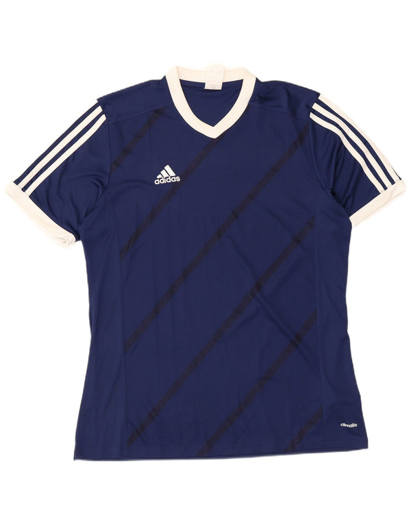 Adidas T-shirt top til mænd, stor marineblå stribet polyester