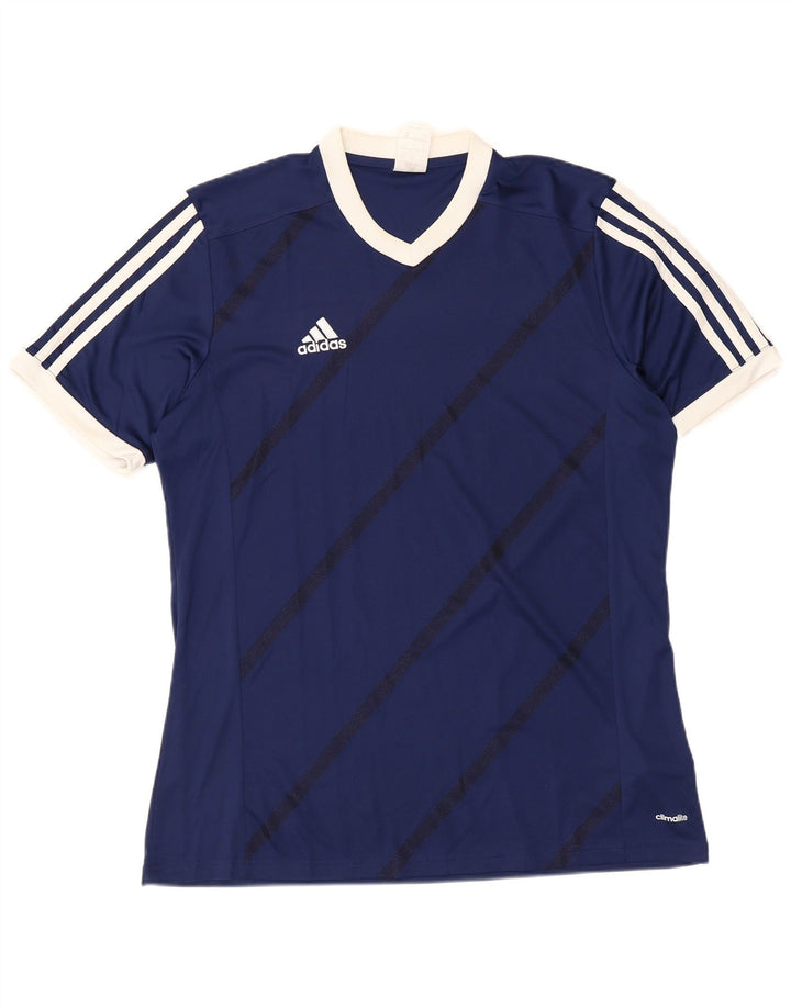 Adidas T-shirt top til mænd, stor marineblå stribet polyester