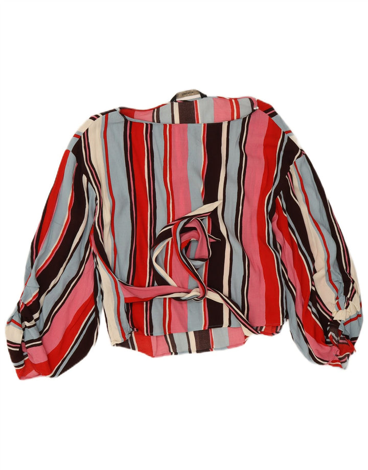 Zara Womens Crop Langærmet Bluse Top UK 14 Medium Flerfarvet Stribet