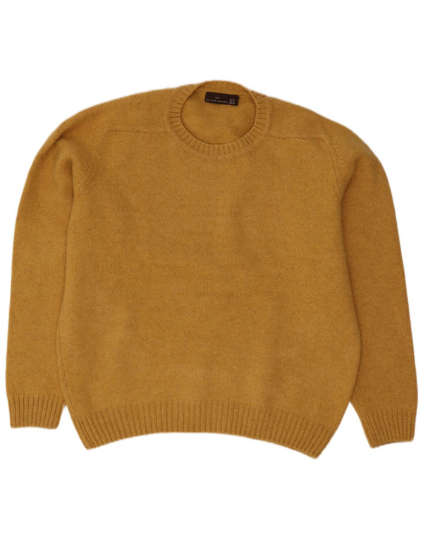 Zara Mens Crew Neck Jumper Sweater XL Yellow Wool
